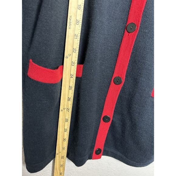 Vintage Liz Claiborne Collection Navy Red Cardigan Lambs Wool Academia Classic L - Picture 3 of 9